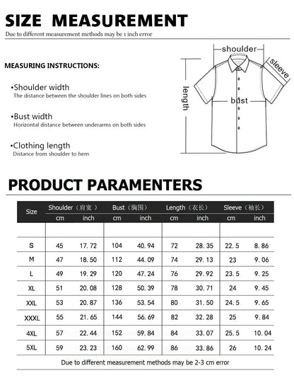 Summer Fashion Men's Casual Oversized Shirts Turn-down Collar Buttoned Shirt Stripe Print Short Sleeve Tops Party Mens Clothing