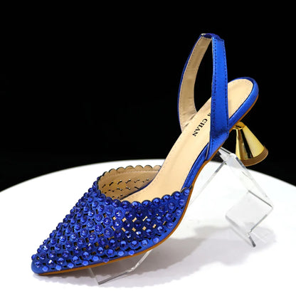 Venus Chan Pointed Toe Heels for Women 2023 Elegant Party Wine Color Full Diamond Pumps Italian Shoes and Bags Matching Set
