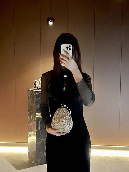 New high-end rhinestone handbag bag fashionable personalized dinner handbag light luxury messenger bag heavy industry handbag