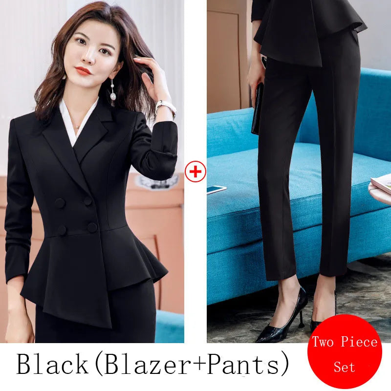 2023 Spring Summer Formal Ladies Double Breaste Blazer And Pants Suits Office Uniform 2XL Size Pants Jacket Business Work Wear