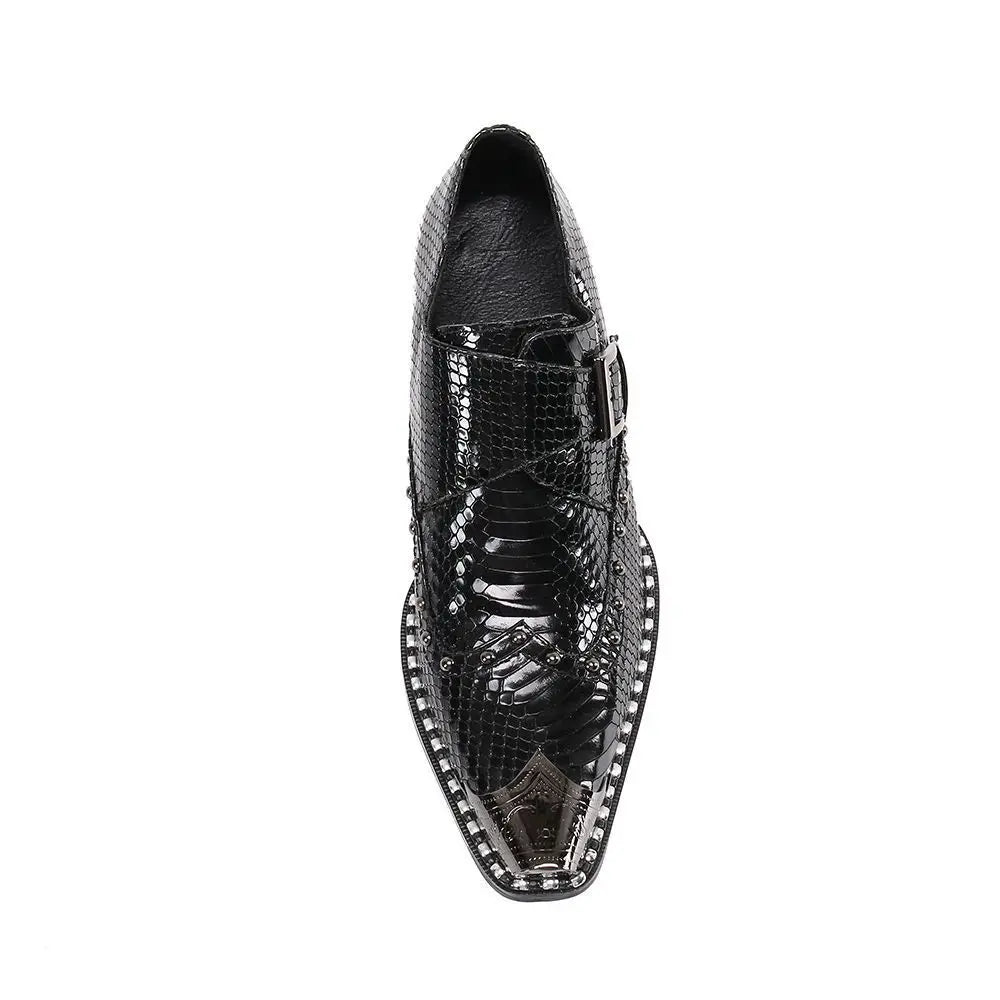 steel toe high heels Snake pattern red black wedding oxford for men rivets formal shoes men genuine leather party shoes men