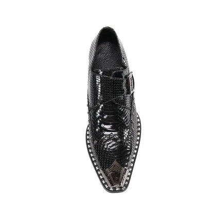 steel toe high heels Snake pattern red black wedding oxford for men rivets formal shoes men genuine leather party shoes men