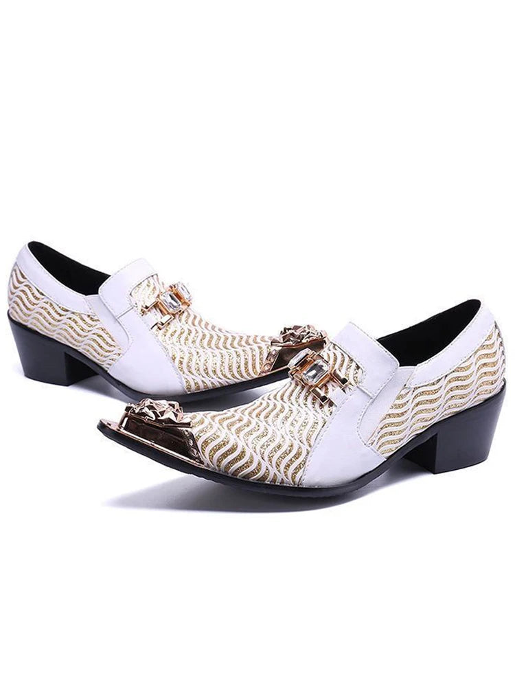 Italian Style Gentleman Dress Shoes Men black Metal Pointed Toe Snake Grain Genuine Leather Shoes Business Party Shoes Men Flat
