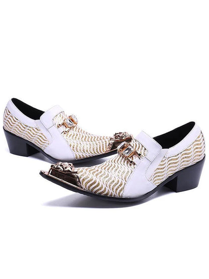 Italian Style Gentleman Dress Shoes Men black Metal Pointed Toe Snake Grain Genuine Leather Shoes Business Party Shoes Men Flat