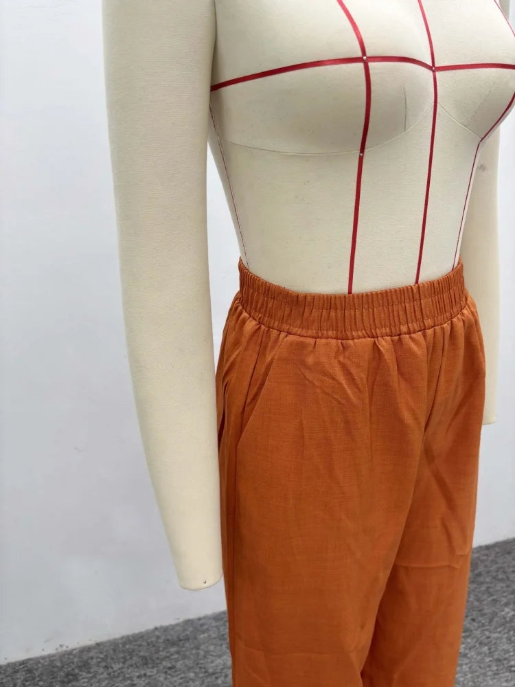 Wmstar Two Piece Set Women Wholesale Lapel Loose Single Breasted Shirt High Waisted Straight Leg Pants Casual Elegant Suit