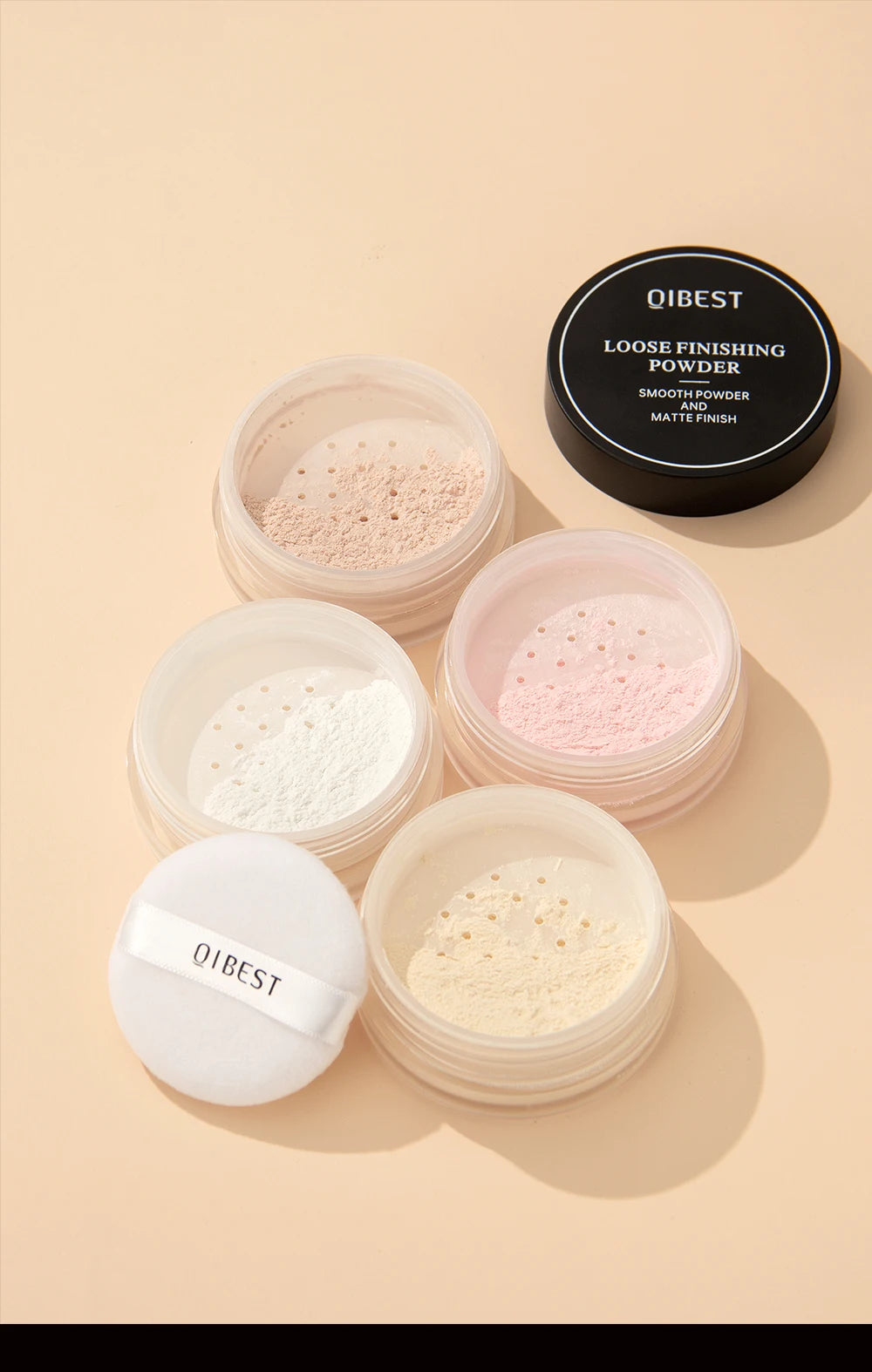QIBEST 4 Colors Loose Powder Waterproof Oil-Control Matte Finish Compact Setting Powder Long-Lasting Invisible Pores Face Makeup