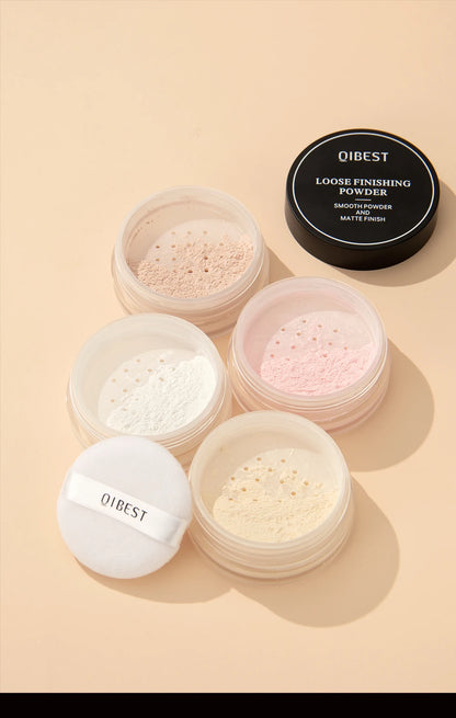 QIBEST 4 Colors Loose Powder Waterproof Oil-Control Matte Finish Compact Setting Powder Long-Lasting Invisible Pores Face Makeup
