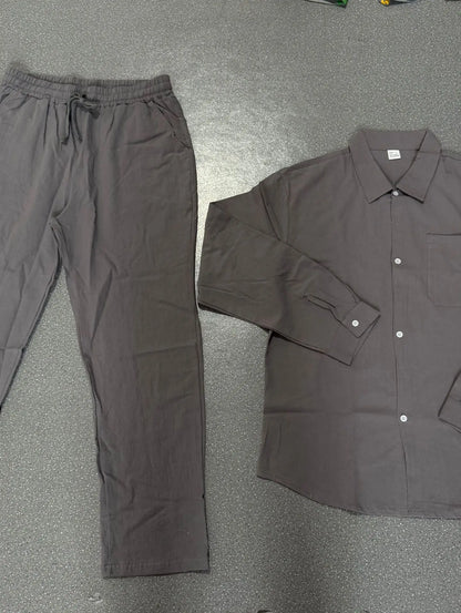 The 2026 Summer Men's linen short-sleeved shirt set is a two-piece long pants set suitable fordaily casual beach vacations 2Pcs