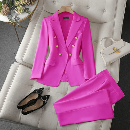 Korean Fashion 2 Piece Set Turn Down Collar Blazers Long Sleeve Slim Fit Pants Women Suits Office Lady Wear Pants Sets for Women