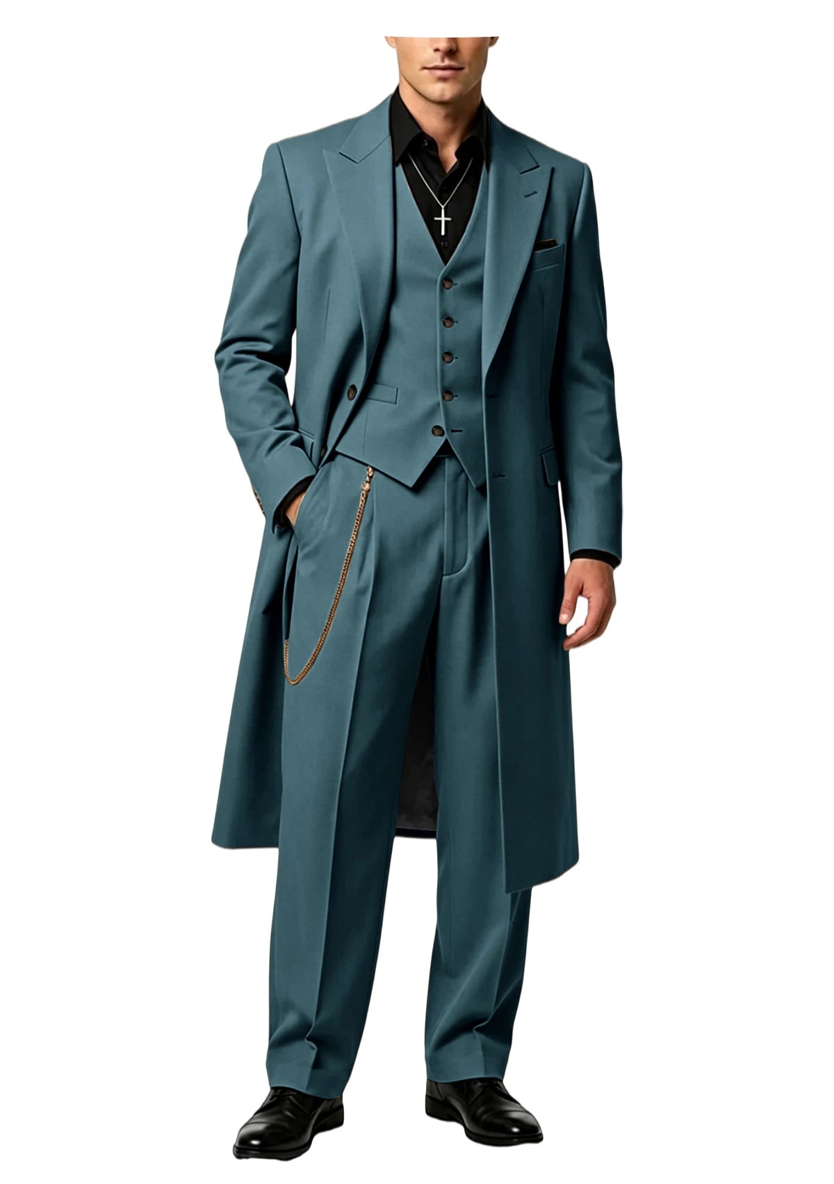 Men's Long Tailcoat 3 Piece Suit Set Blazer Vest Pants Formal Business Slim Fit Jacket Gothic Victorian Style Tuxedo for Wedding