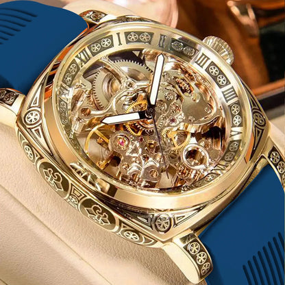 A MEN'S Black Zinc Alloy Business Style Luminous Carved Fully Automatic Tourbillon Hollow Mechanical Watch