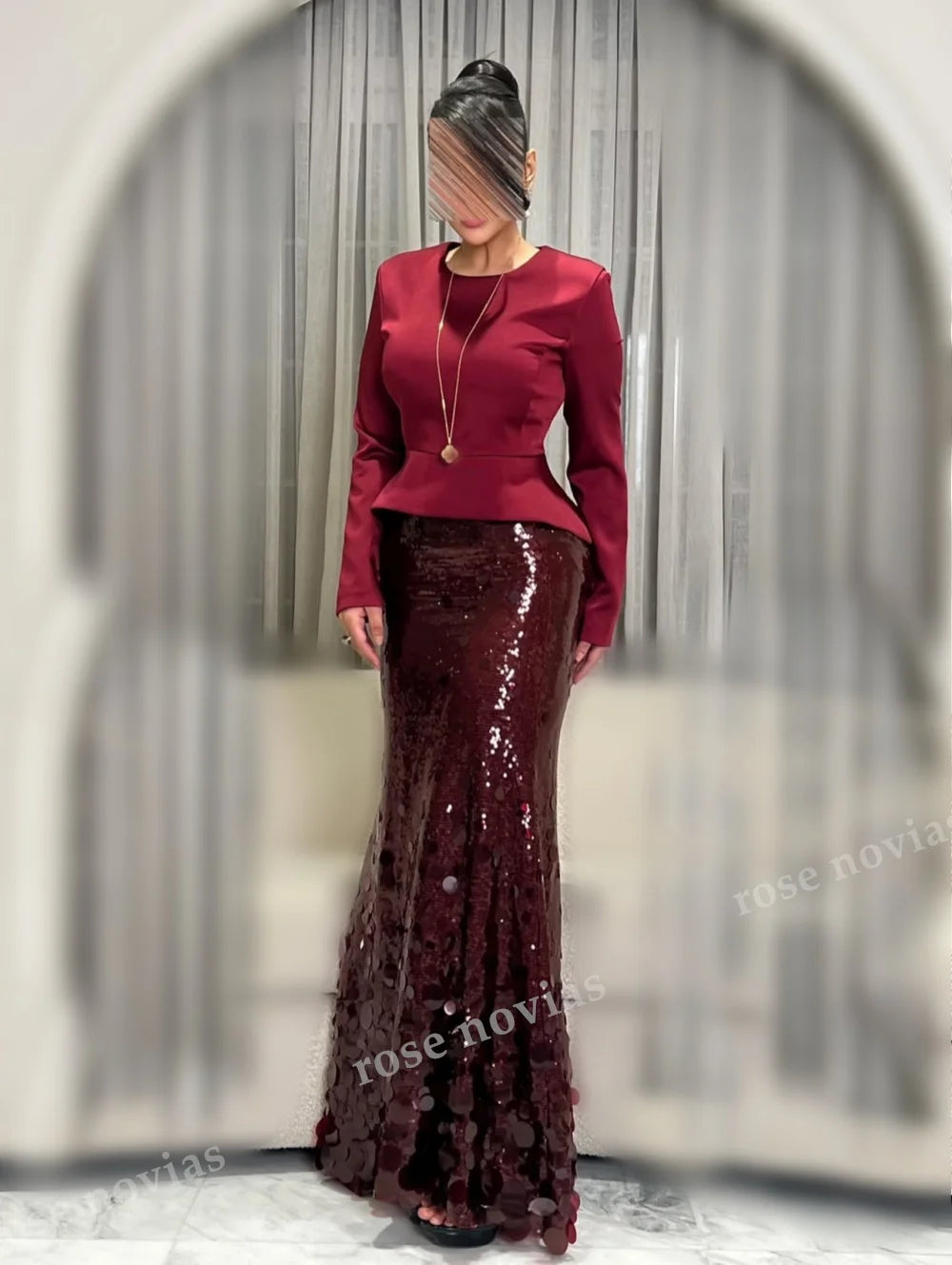 Customized Luxury Women's Evening Gowns for Banquet O-Neck Sequined Trumpet Long Dresses Exquisite Party Dresses