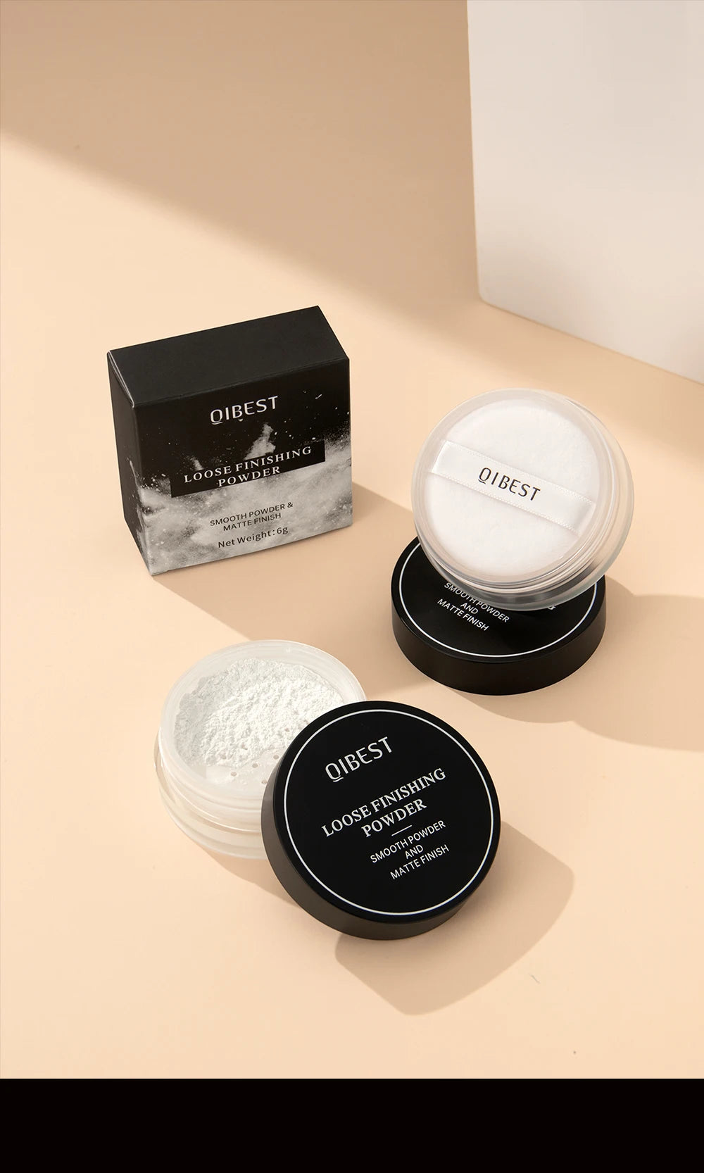 QIBEST 4 Colors Loose Powder Waterproof Oil-Control Matte Finish Compact Setting Powder Long-Lasting Invisible Pores Face Makeup