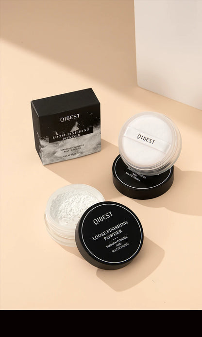 QIBEST 4 Colors Loose Powder Waterproof Oil-Control Matte Finish Compact Setting Powder Long-Lasting Invisible Pores Face Makeup
