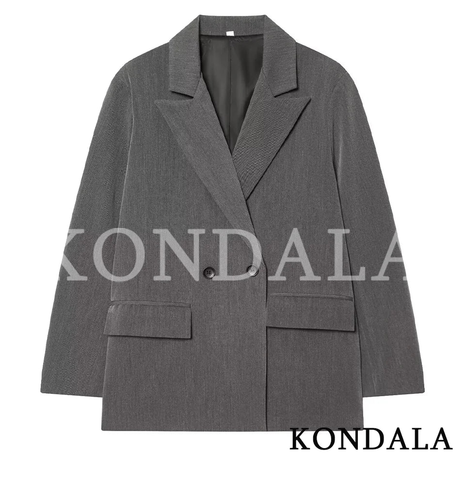 KONDALA Elegant Double Breasted Suit Women Trendy Commute Lapel Blazer Coat 2026 Spring Summer Minimalist Office Lady Blazer