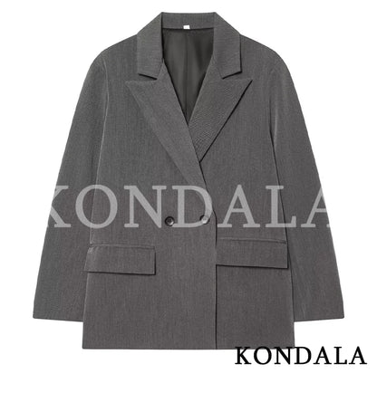 KONDALA Elegant Double Breasted Suit Women Trendy Commute Lapel Blazer Coat 2026 Spring Summer Minimalist Office Lady Blazer