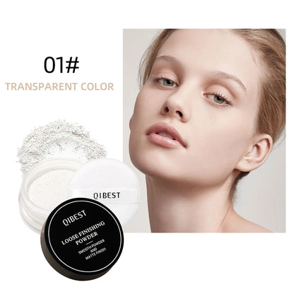 QIBEST 4 Colors Loose Powder Waterproof Oil-Control Matte Finish Compact Setting Powder Long-Lasting Invisible Pores Face Makeup