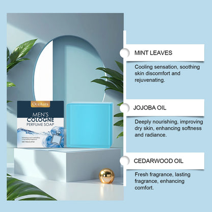 OceAura Men's Perfume Bath Soap Gentle Cleansing Body Skin Refreshing Non-oily Comfort Care Soap Cool Texture 70g