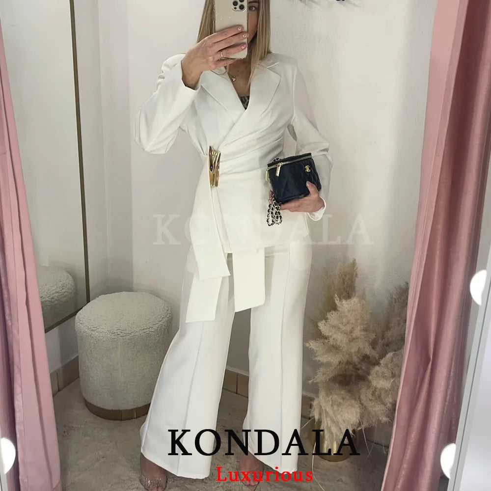 KONDALA Office Lady Chic White Women Blazer Suit Solid Long Sleeve Blazer Long Zipper Pants Fashion 2026 Spring Summer Suit