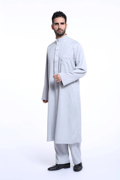 Men Jubba Thobe Muslim Two Pieces Set For Male Pakistan Dubai Saudi Abaya Prayer Islamic Clothing Worship Suit Arabic Ramadan