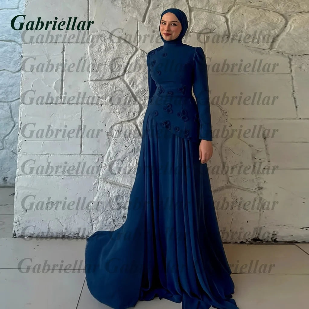 Gabriellar Trendy 3D Appliques Celebrity Dress Kuwait Full Sleeves High Neck Chiffon Formal Party Maxi Gown for Women Customized