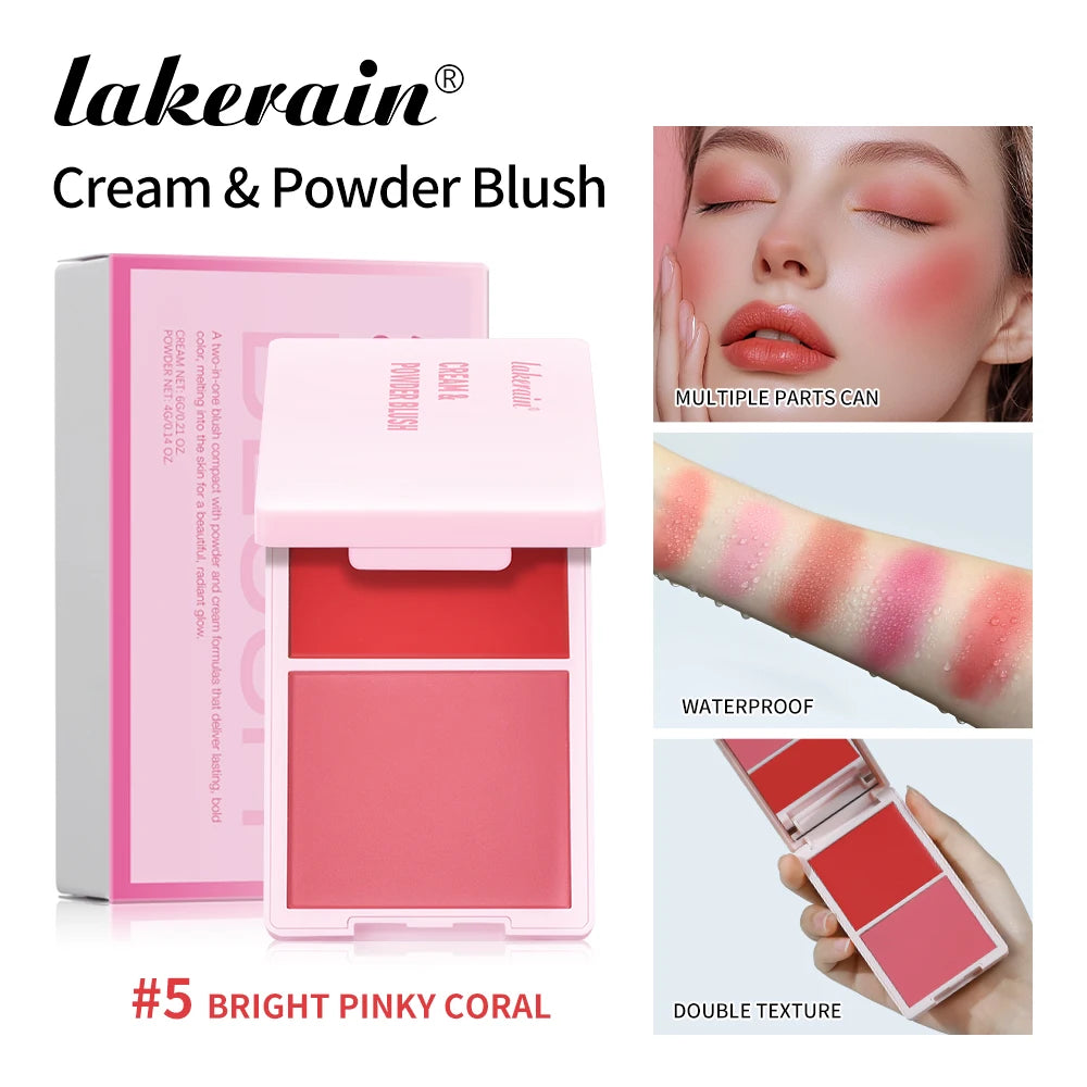 Lakerain Blush Cream Long Lasting High Pigmented Natural Pink Smooth Texture 2 IN 1 Cream & Powder Blusher Korean Makeup
