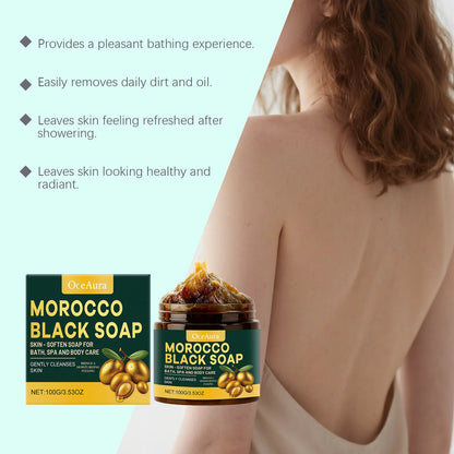 OceAura Morocco Black Soap Deep Cleaning Remove Dead Skin Cells Gentle Care Body Moisturizing Brighten Skin Smoothing Soap 100g