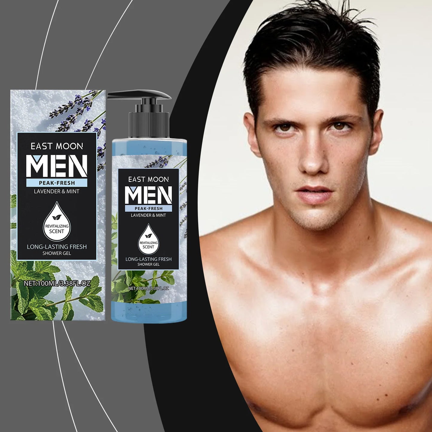 East Moon Peppermint & Lavender Fragranced Body Wash: Dual Botanical Scents, Coolness, Soothing, Long-Lasting Fragrance 100ml