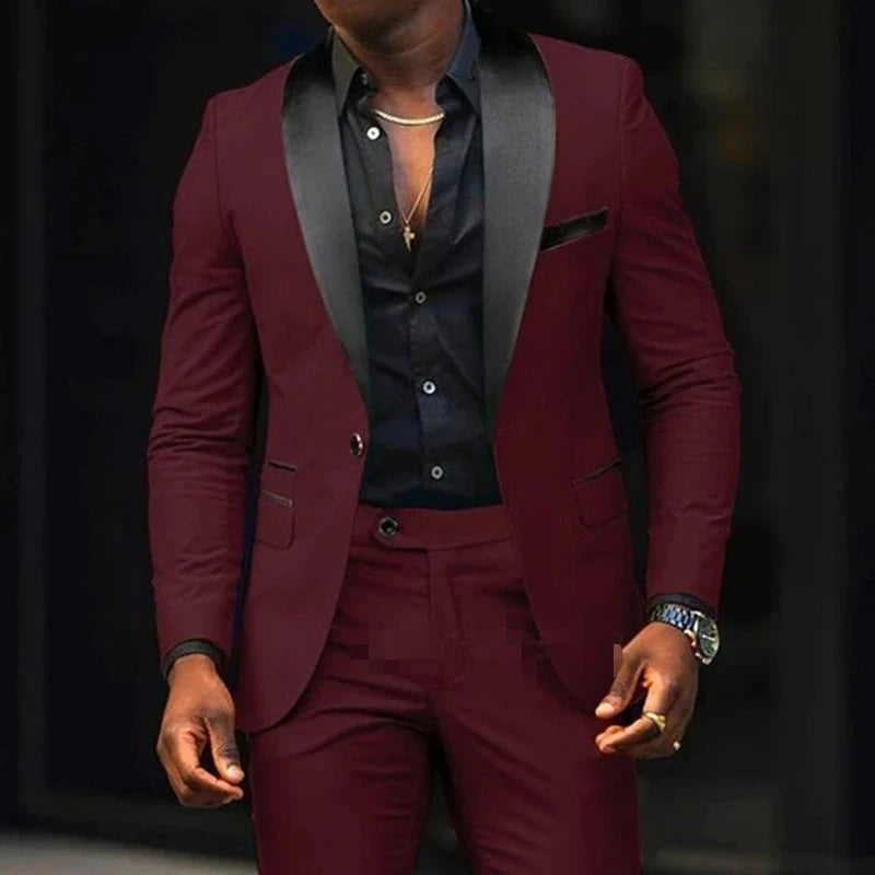 Elegant Wedding Suits 2 Pieces Slim Fit Double Breasted Blazer Tuxedos Groomsmen Suit Male Formal Business Suits(Jacket+Pants)