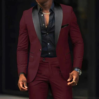 Elegant Wedding Suits 2 Pieces Slim Fit Double Breasted Blazer Tuxedos Groomsmen Suit Male Formal Business Suits(Jacket+Pants)