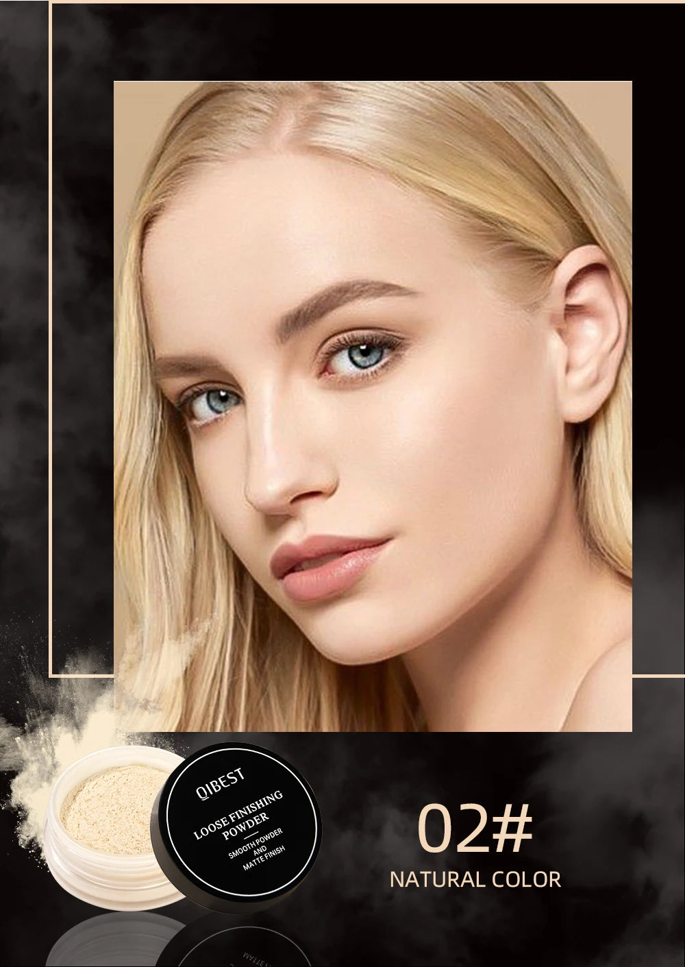 QIBEST 4 Colors Loose Powder Waterproof Oil-Control Matte Finish Compact Setting Powder Long-Lasting Invisible Pores Face Makeup