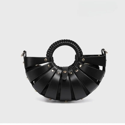 New Women's Fashionable Ring Design Crossbody Bag Hollowed Out Inner Bag Shell Bag Vegetable Basket Handbag Retro Woven Handbag