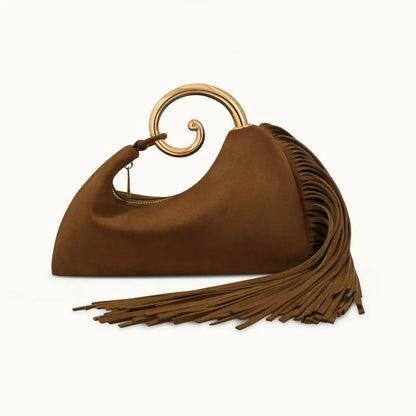 Trendy Creative Horsetail Shape Women's Handbag French Elegant Tassel Design Metal Ring Cloud Bag Prom Clutch Purse Banquet Bags