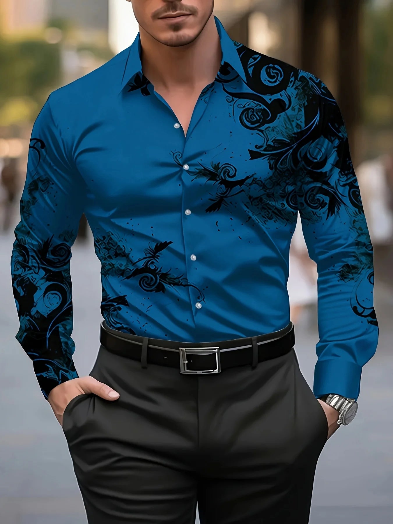Men'S Stylish Red Floral Print Dress Shirt - Casual Long Sleeve Button-Up Design Spring Fashion Shirt Floral Print Shirt