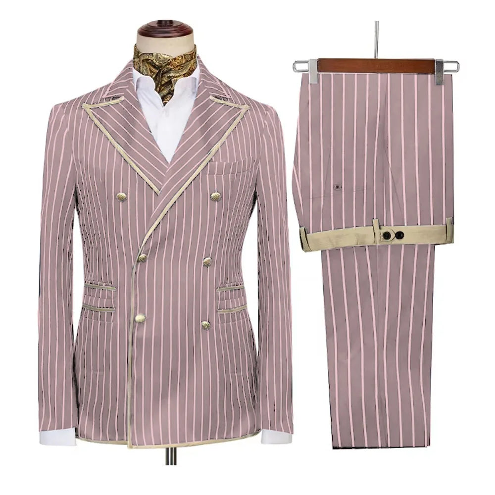 High-end Striped Men Suits Peak Lapel Double Breasted 2 Piece (Blazer+Pants) Blazers Slim Smart Causal Formal Jacket Tuxedos
