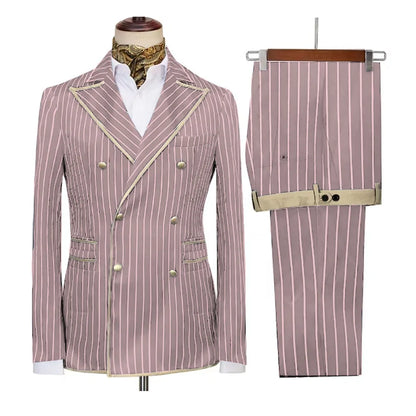 High-end Striped Men Suits Peak Lapel Double Breasted 2 Piece (Blazer+Pants) Blazers Slim Smart Causal Formal Jacket Tuxedos