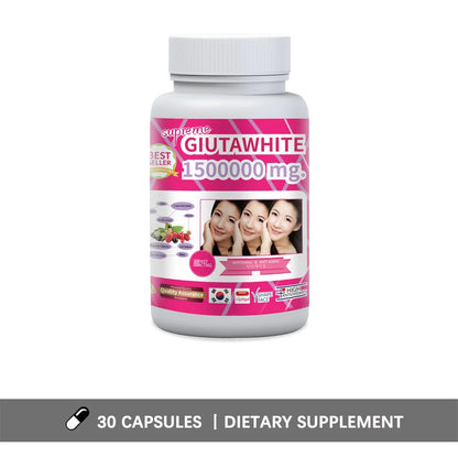 GLUTA WHITE 1500000MG Glutathione Skin Whitening Supplement Anti Aging, UV Protection, Even Skin Tone & Scar 30 Softgel Capsules