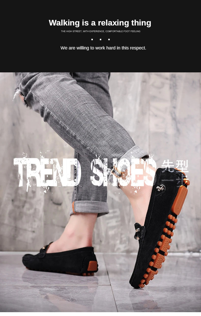 Men Genuine Leather Driving Shoes Metal Buckle Moccasins Slip-On Casual Loafers Men's Comfortable Flats Mocasines