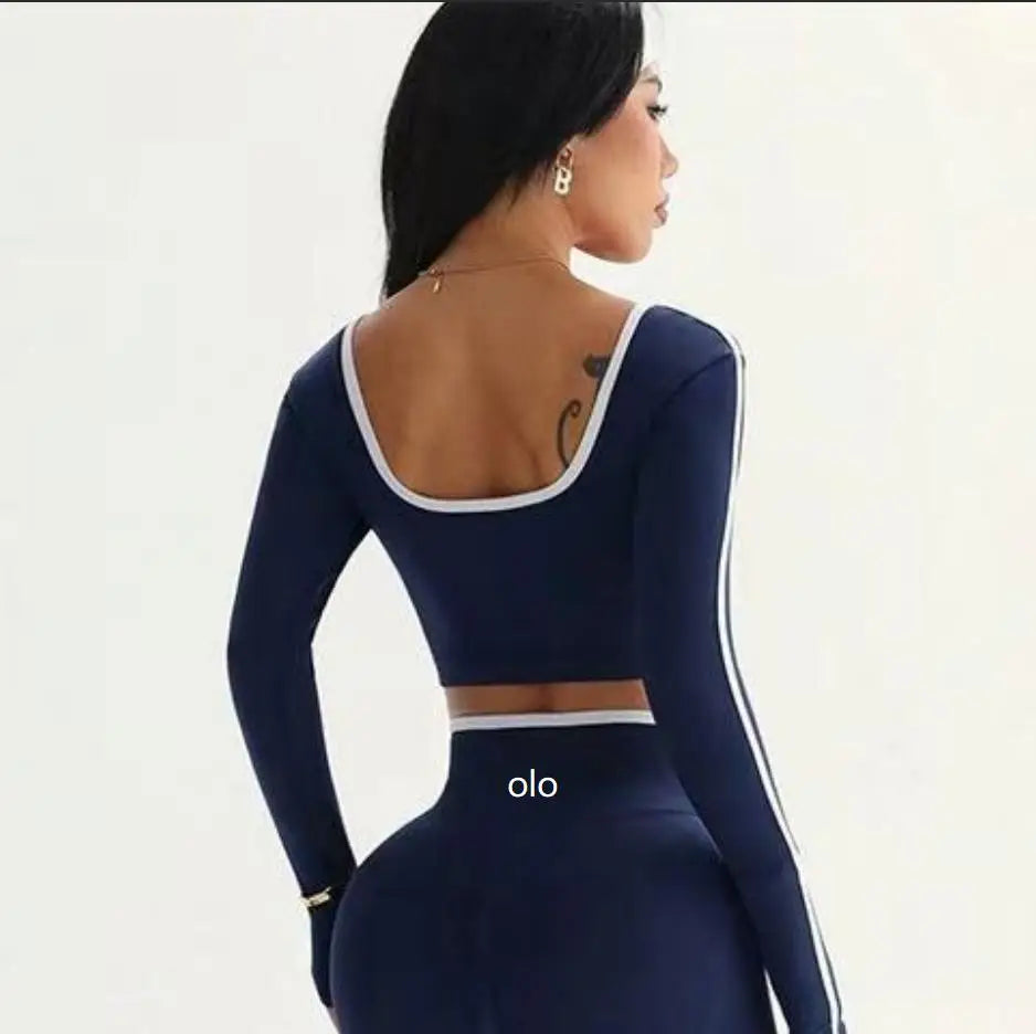 2026 Popular Color Blocking Yoga Set, Tight Yoga Long Sleeved Pants V Waist and Hip Lifting Tight Yoga Pants Luxury Set