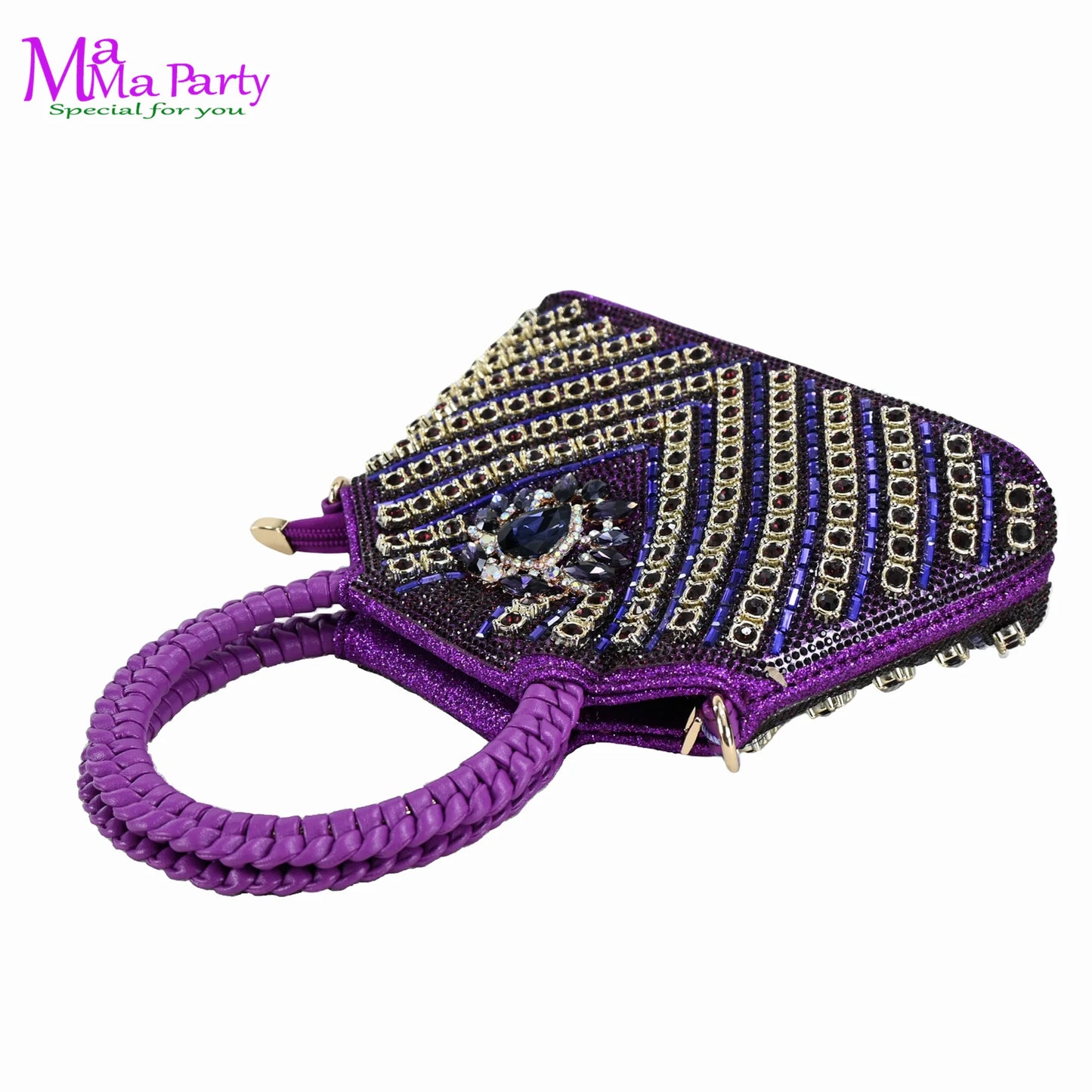 Gold Color New Arrivals Italian Design Nigerian Women Shoes and Bag Set Pointed Toe Slipper with Shinning Crystal for Party