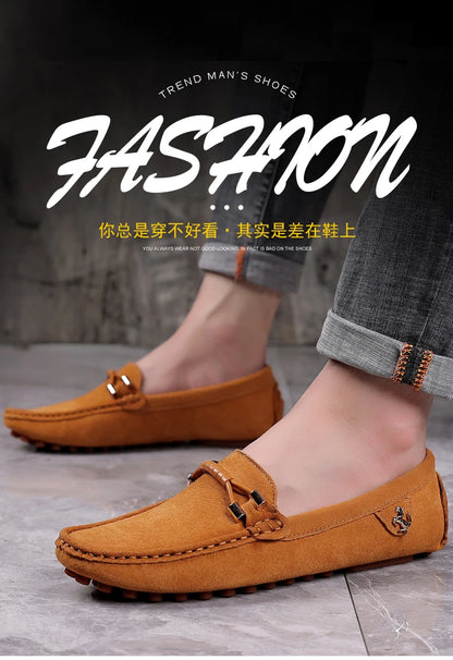 Men Genuine Leather Driving Shoes Metal Buckle Moccasins Slip-On Casual Loafers Men's Comfortable Flats Mocasines