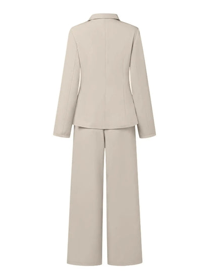 Casual Fashionable Trousers Suit Spring Autumn Solid Color Commuter Style Lapel Long-sleeved Top Wide-leg Trousers Two-piece Set