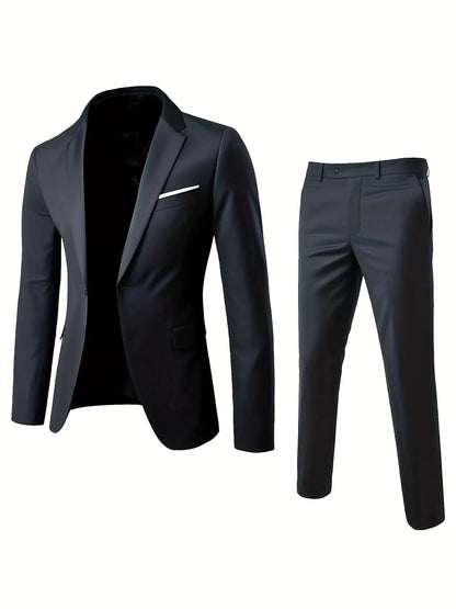 Men's Burgundy 2-Piece Suit Set (Blazer + Trousers Only, No Vest Included),Slim Fit Formal Business Wedding Party Jacket & Pants
