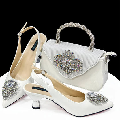 Venus Chan Italian Shoes and Bags Matching Set 2024 Nigeria Elegance Party Rhinestone Pointed Toe Women's Shoes High Heel