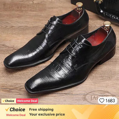 2024 Western Fashion Pointed Metal Toe Dress Shoes Blue Grey Party Wedding Leather Shoes for Men