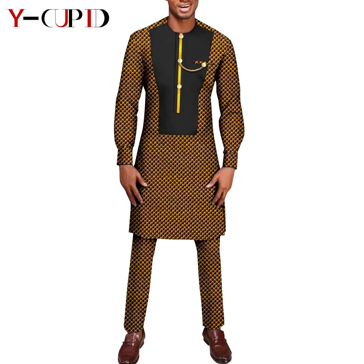 African Print Long Dresses for Women Matching Men Outfit Dashiki Top and Pant Sets Couples Clothes Kaftan Party Outwear Y23C054