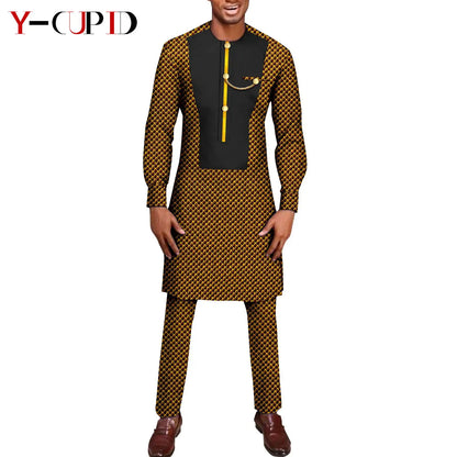 African Print Long Dresses for Women Matching Men Outfit Dashiki Top and Pant Sets Couples Clothes Kaftan Party Outwear Y23C054