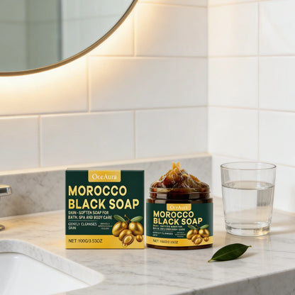 OceAura Morocco Black Soap Deep Cleaning Remove Dead Skin Cells Gentle Care Body Moisturizing Brighten Skin Smoothing Soap 100g