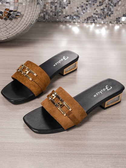 Women's Spring and Summer Casual Sandals, Bohemian Buckle Metal Buckle Fashionable Unisex Sandals, Beach Shoes, Versatile Kitten Heel Sandals, Vacation, Parties, Daily Work Clothing
