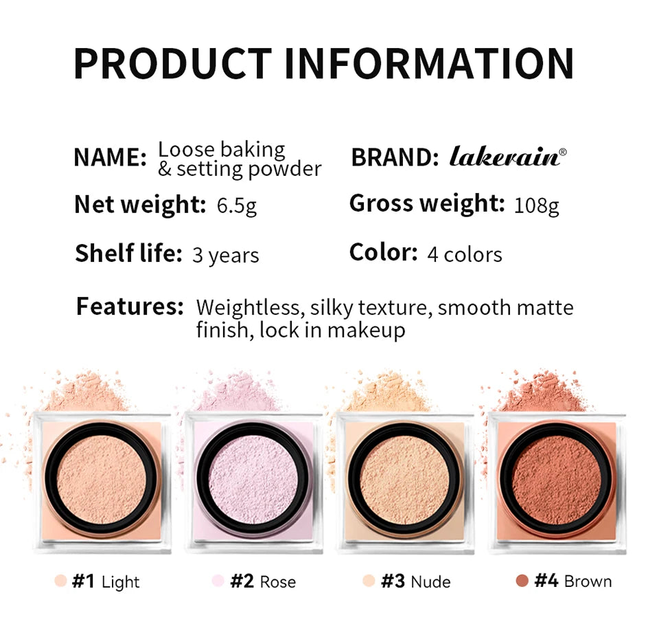 Loose Baking Setting Powder Natural Face Matte Waterproof Brightening Long Lasting Oil Control Loose Powder Makeup Cosmetics